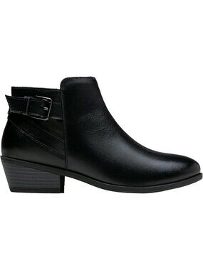 Women's Western-911L-Black Leather  Short Ankle Low Heel Cutout Perforated Boots